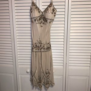 Beaded Sue Wong cream cocktail dress